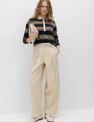Pure Cotton Pleat Front Barrel Leg Chinos Beige female