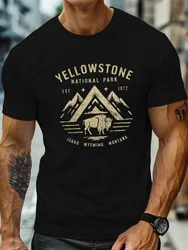 Iconic Bison & Mountain Design-100% cotton summer O-neck short sleeve casual printed men's T-shirt