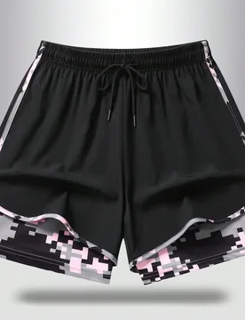 AHTELB Pantalones cortos deportivos 2 en 1 para mujer de verano, diseño con bolsillo para teléfono integrado, tela elástica de secado rápido y tra - Shein - FashionsVida