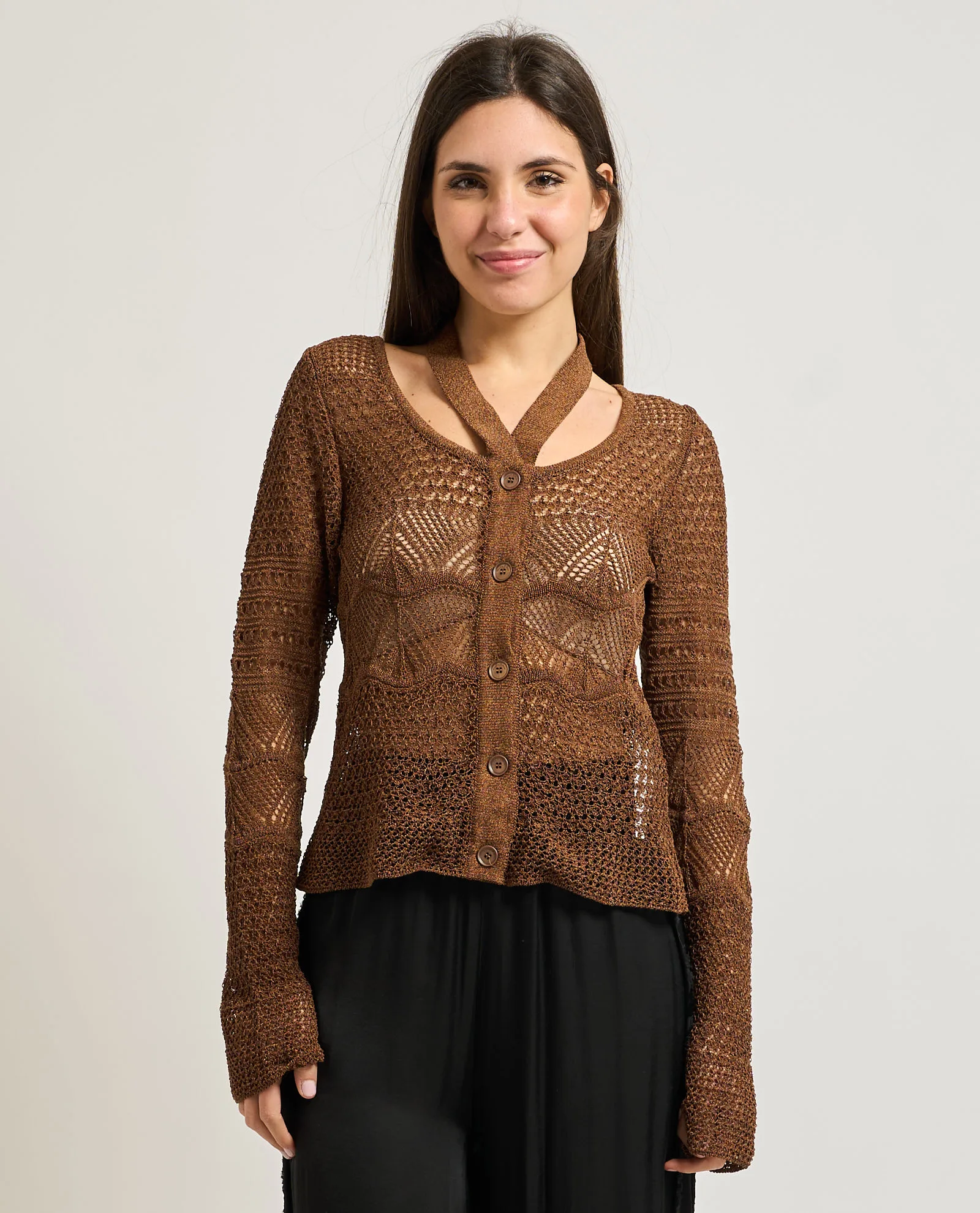 Manila Grace Maglie Marrone - Manila Grace - FashionsVida