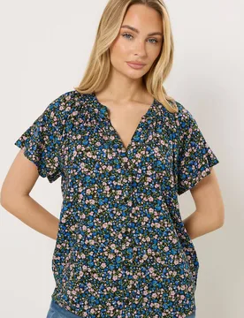 Women's Ditsy Floral Button Front Blouse in Black Size: 10 - Black - Size: 10 - M&Co - FashionsVida
