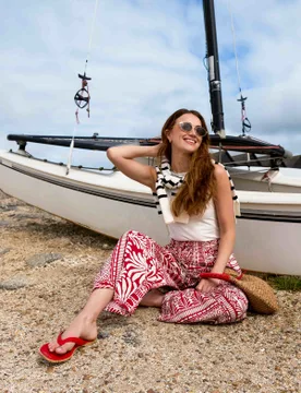 Abstract Print Trousers - M/L / RED - female - Blue Vanilla - FashionsVida