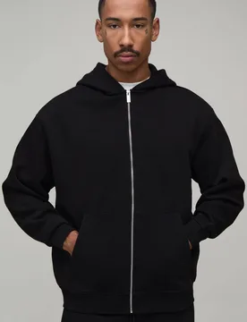 Men's Essential Oversized Zip Through Hoodie Black Size Small Black S - boohooMAN - FashionsVida