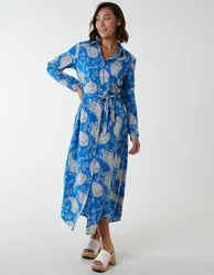 Paisley Belted Dress - 8 / BLUE - female