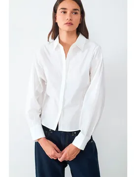 Chemise à Manches Longues Fitted White / White Melange M