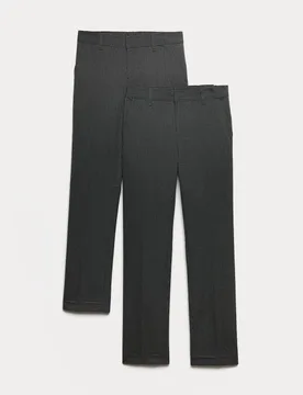 Pack Boys' Slim Leg Longer Length School Trousers (2-18 Yrs) Grey male - M&S - FashionsVida