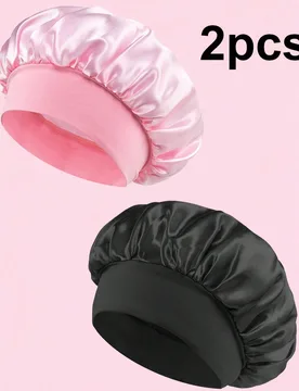 Pieza Gorro de dormir de seda rosa, Gorro de dormir de satén, Gorro de dormir de seda elástica suave, Gorro de seda para cabello rizado (Negro y Dor - Shein - FashionsVida