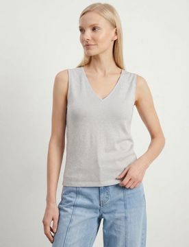Top senza maniche con filo metallizzato e misto viscosa - argento