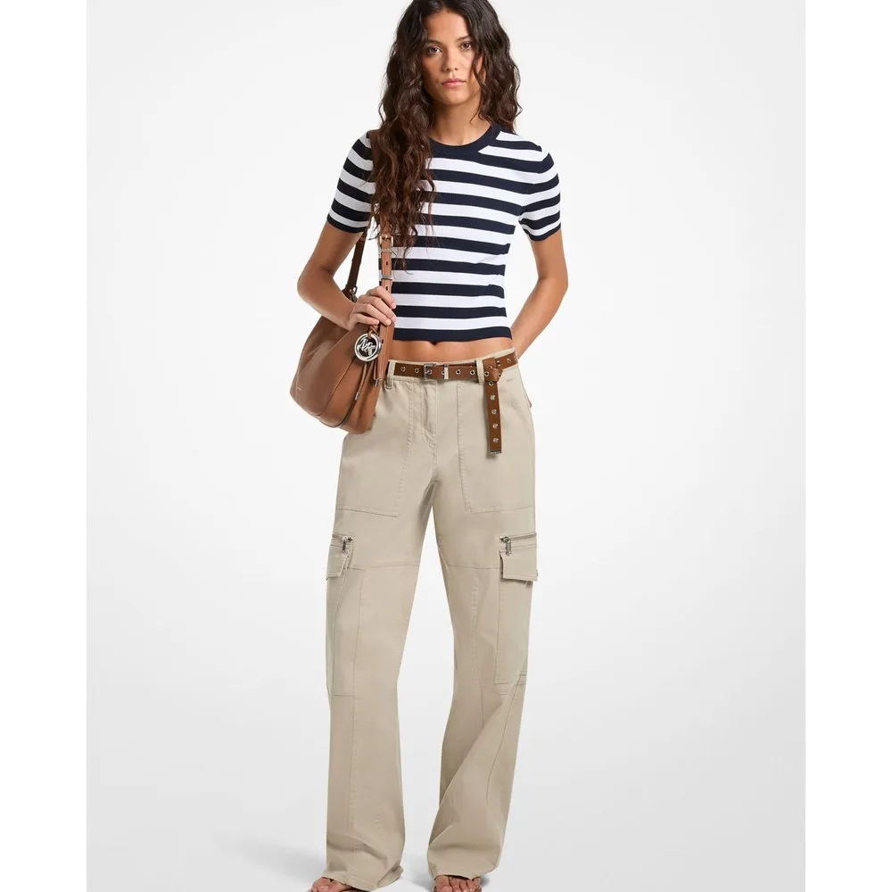 Pantalones rectos de mujer cargo de algodón elástico - MICHAEL Michael Kors - FashionsVida