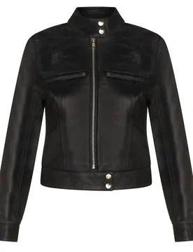 Womens Plain Moto Biker Jacket-Braga - Black - Size 10 Uk - Infinity Leather - FashionsVida