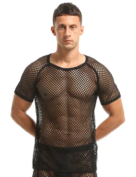 Sexy T-shirts for Men See-Through Mesh Breathable Short Sleeve Clothing Black Fashion Party Nightclub Transparent Man Shirt 2022 - Aliexpress - FashionsVida