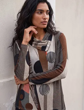 Women's Abstract Print Snit Top in Brown Size: 22 - Brown - Size: 22 - Roman - FashionsVida