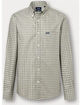 Camisa de hombre de popelina de algodón con cuadro mini tartán fit club - FACONNABLE - FashionsVida