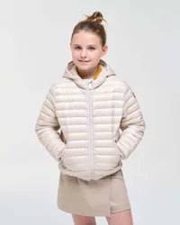 Piumino avorio in nylon imbottito e trapuntato con cappuccio