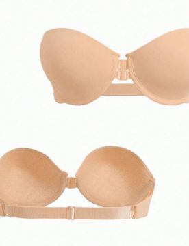 Sujetador sin tirantes con cierre delantero, con aros, efecto push-up, estampado de corazones, espalda descubierta, lencería bandeau antideslizante c