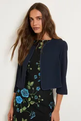 Women's Woven Collarless Jacket in Navy Size: 16 - Navy - Size: 16