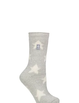Women's 1 Pair SOCKSHOP 2.3 TOG Patterned Thermal Socks Bold Star Silver Grey 4-8 - Grey - Size: Small - Heat Holders - FashionsVida