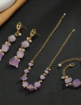Freshwater Pearl Amethyst Jewelry Set Necklace & Earrings & Bracelet Natural Stone Gold Plated Light Luxury Gift - Aliexpress - FashionsVida