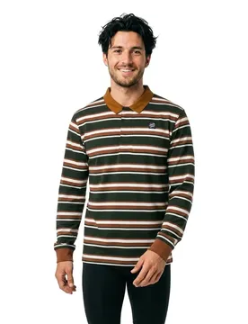 Polo à Manches Longues Cera Dark Moss Stripe M