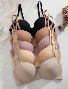 Set de 5 sujetadores con aro de moldeado multicolor con tirantes ajustables, lencería para mujer - Shein - FashionsVida