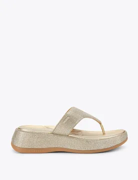 Metallic Embellished Flatform Flip Flops Silver female - Carvela - FashionsVida