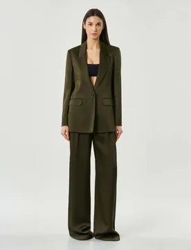 Pantalone a palazzo verde militare Studio in envers satin con pince in vita - Max Mara - FashionsVida