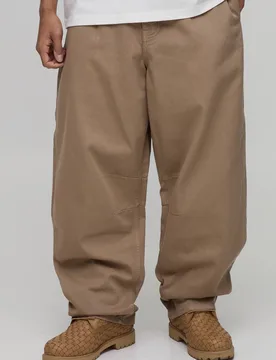 Herren Ballonförmige Hose Aus Twill Mit Applikations-Patch Khaki Größe 32 - boohooMAN - FashionsVida