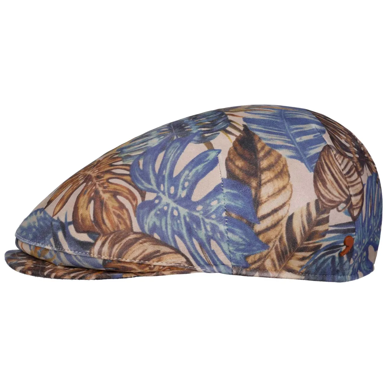 Printed Leather Flat Cap by Alfonso DEste - blue-beige - Size: L (58-59 cm) - Alfonso D´Este - FashionsVida