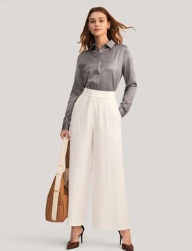 Camicia Seta Charmeuse M - Elegante e Morbida, Maniche Lunghe, Vestibilità Regolare