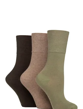 Women's 3 Pair Plain Cotton Socks Khaki 4-8 Ladies - Green - Size: 4-8 Ladies - Gentle Grip - FashionsVida