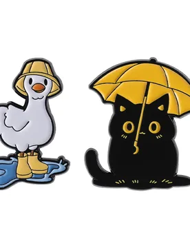 Cartoon Cute Duck Rain Boots Black Cat Umbrella Enamel Pins Funny Animal Brooches Backpack Lapel Badges Jewelry Gift for Friends - Aliexpress - FashionsVida