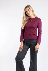 Calfee Striped Long Sleeve T-Shirt - Purple - Size: 22