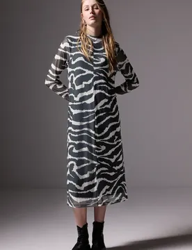 Street One Gemustertes Mesh-Kleid female Grau