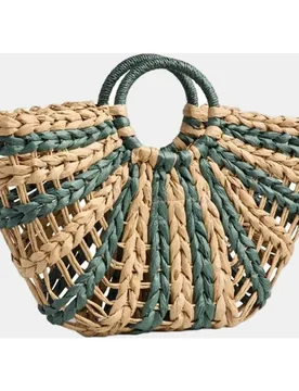 Bolso de mano de paja a rayas de mujer - Pieces - FashionsVida