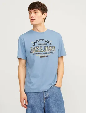 T-shirt azzurra regular-fit in puro cotone con stampa maxi logo frontale - Jack & jones - FashionsVida