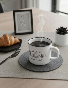Tazza in ceramica con motivo da viaggio - nero