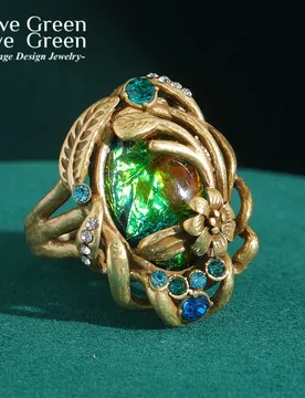 Vintage Green Abalone Shell Opal Rings Flower Branch Bohemia Antique Gold Color Luxury Jewelry For Women Accessories Wedding - Aliexpress - FashionsVida