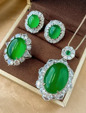 Premium Green Chalcedony Necklace Earrings 3 Piece Women's Everyday Jewelry Set Suitable For Wedding Prom Dress Gift M-779 - Aliexpress - FashionsVida