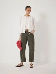 Cordi Cotton Rich Barrel Leg Trousers Khaki female