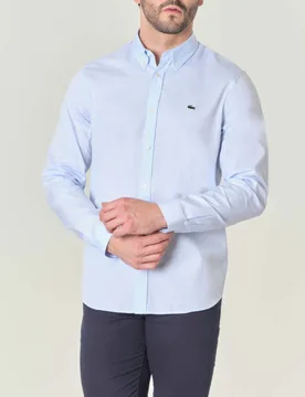 Camicia azzurra in puro cotone con collo button down - Lacoste - FashionsVida