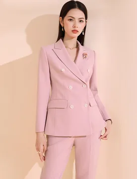 Allingentle Women's Suit Pantsuit 2 Piece Set Double-Breasted Blazer & Pants Flap Pocket Jacket for Casual Office Customize - Aliexpress - FashionsVida