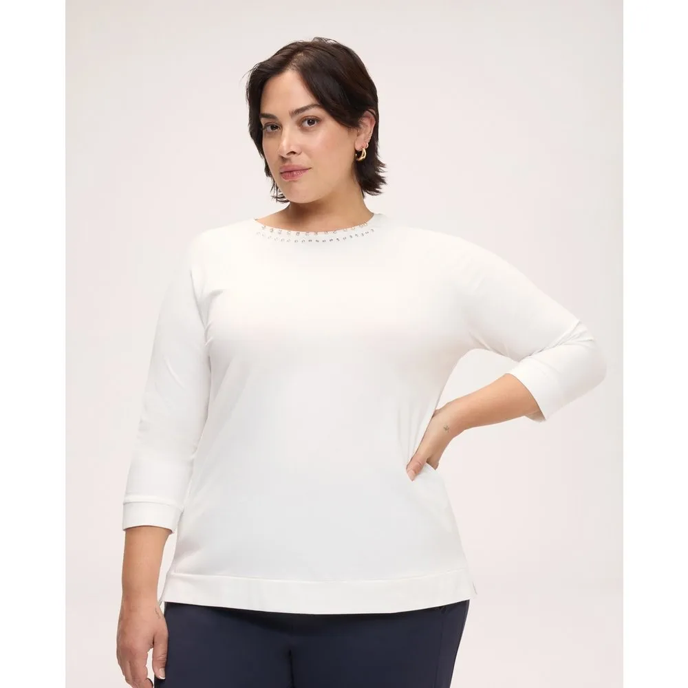 Camiseta de mujer de algodón con estrás y tachuelas ajuste regular para el máximo confort - Fiorella Rubino - FashionsVida