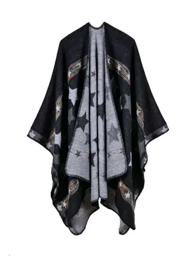 New European American Women's Star Color Bar Imitation Cashmere Shawl Extra Long Thickened Foreign Trade Cape Ponchos Black - Aliexpress - FashionsVida