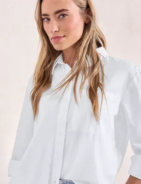 Langarm Bluse mit Hemdkragen aus Twill female Weiß