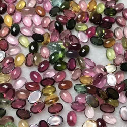 Wholesale 10pcs/lot Mixed Natural Multi Tourmaline Bead Cabochon 3x5mm 4x6mm 5x7mm Oval Gemstone Ring Face for Jewelry DIY