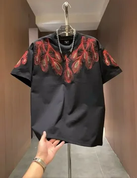 Summer New National Trend Feather Embroidery Short-sleeved T-shirt for Men American Fashion Brand Design Casual Half-sleeved Top - Aliexpress - FashionsVida