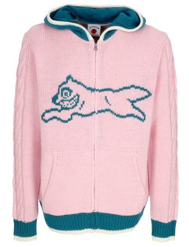 Cardigan Uomo Running Dog Knitted Zip Through Hooded Pink