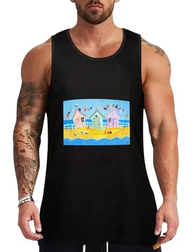 Beach huts Tank Top Retro Graphic Tank Top Vintage Print Sleeveless Shirt - Aliexpress - FashionsVida