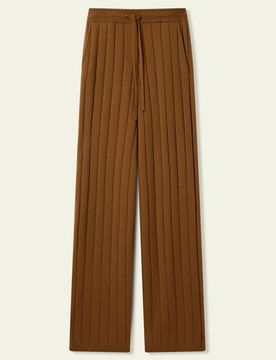 Pantalon Large en Cachemire Doux à Bords Côtelés Élégant M