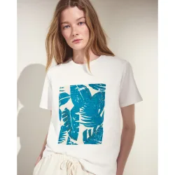 Camiseta de mujer de manga corta con dibujo posicional hoja